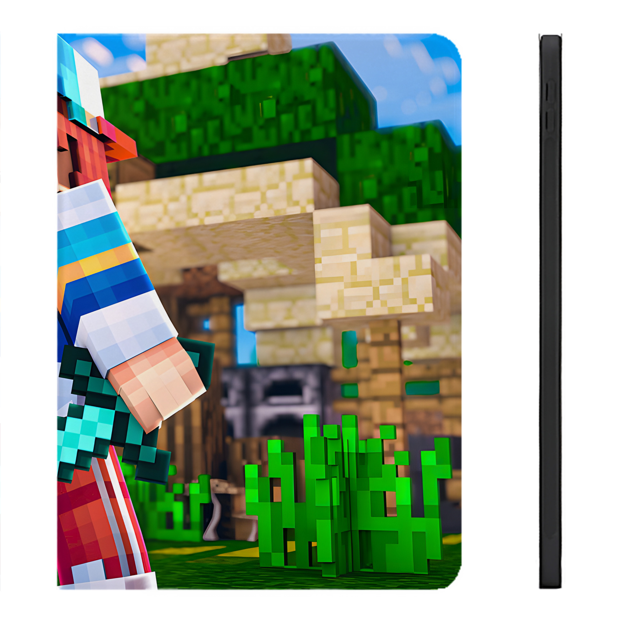 （画像用） マインクラフト ブロックの世界 Minecraft MC Block world IPadケース ペンホルダー付き ブックスタイルデザイン